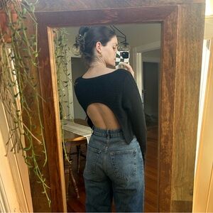 FP Black Ribbed Cropped Sweater Top